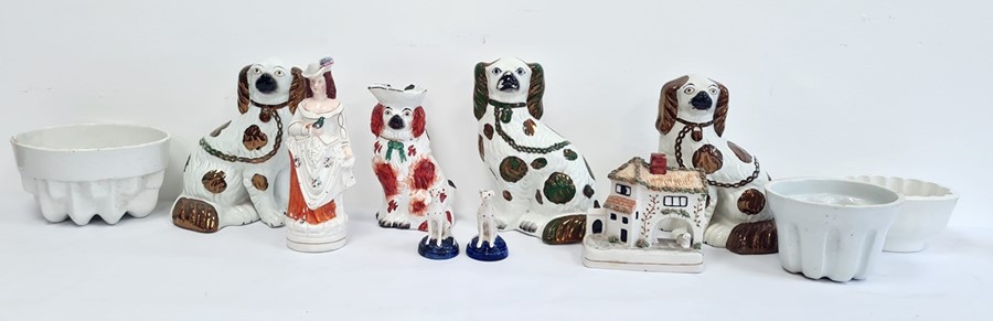 Collection of 19th century Staffordshire pottery to include a pair of Staffordshire spaniels, a pair