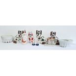 Collection of 19th century Staffordshire pottery to include a pair of Staffordshire spaniels, a pair