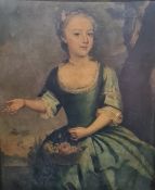 English school Oil on canvas Half-length study of a young girl in 18th century dress, wearing