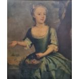English school Oil on canvas Half-length study of a young girl in 18th century dress, wearing