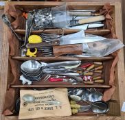 Pair of silver teaspoons, two others and a quantity of stainless steel flatware (1 box)