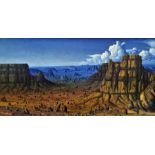 American school  Oil on board Western landscape, indistinctly signed lower left T.J.Gl???, 58.5cm