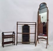 20th century cheval mirror, a four-fold spark guard, a towel rail and a magazine rack (5)