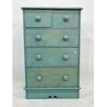 Blue painted 20th century pine chest of two short over three long drawers, on plinth base, 70.5cm