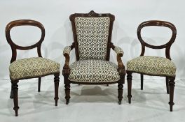 Set of four Victorian mahogany balloon-back chairs and similarly upholstered salon chair (5)