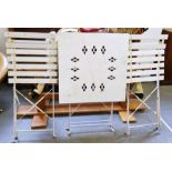 White painted folding table and two chairs (3)