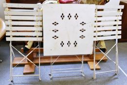 White painted folding table and two chairs (3)
