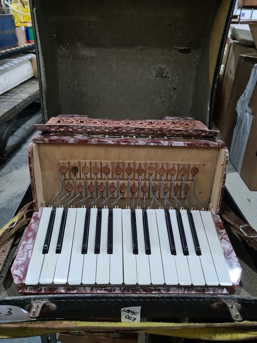 Quantity of table linen, lace, other linens, an accordion, a portable typewriter, a leather - Image 3 of 5