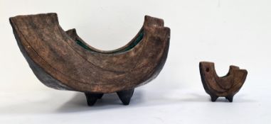 Two pieces of textured studio pottery by Clive Brooker (1934-2005), each of four-cornered bowl