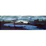 EVES (20th Century) Oil/gouache  Landscape scene signed lower right, 30 x 88 cm