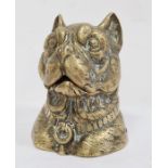 19th century brass desk inkwell in the form of a dog, the head with hinged cover to reveal the