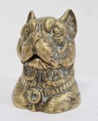 19th century brass desk inkwell in the form of a dog, the head with hinged cover to reveal the