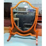 Satinwood framed shield-shaped dressing table swing mirror, 37.5cm x 49cm