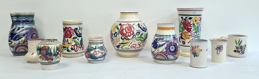 Collection of Poole pottery to include ovoid vase, trumpet-shaped vase, smaller vases and other