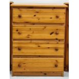 20th century pine chest of four long drawers, 74cm x 99cm