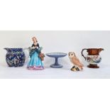 19th century pearlware-style jug, a Beswick pottery owl, a Goebel figurine, a jug and a Wedgwood