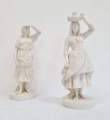 Parian figure of a farm girl shading her eyes, on circular base, 34cm high (corn stalk broken off)