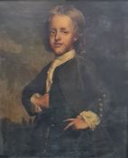 English school  Oil on canvas Half-length portrait of possible mixed-race boy in 18th century dress,