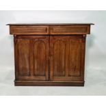 19th century mahogany dresser base, the rectangular top with applied moulded edge above two drawers,