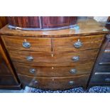 19th century mahogany and satinwood banded bowfront chest of two short over three long drawers, to