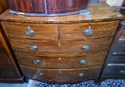 19th century mahogany and satinwood banded bowfront chest of two short over three long drawers, to