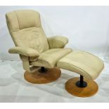 20th century cream leather easy chair with footstool
