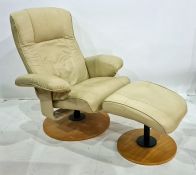 20th century cream leather easy chair with footstool