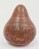 Nineteenth century Peruvian carved gourd, hand engraved with indigenous village scenes
