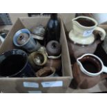 Various earthenware jugs, studio pottery, etc (1 box and 1 oversized jug)