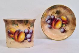 Royal Worcester fruit painted match stick holder and a saucer, 20th century, printed black marks,