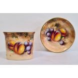 Royal Worcester fruit painted match stick holder and a saucer, 20th century, printed black marks,