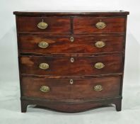 19th century mahogany, cross-banded and brass inlay bowfront chest of two short over three long