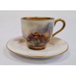 Royal Worcester demi-tasse and saucer, printed puce marks, printed date code for 1926, painted by