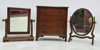 19th century miniature mahogany chest of four drawers, with fluted pilasters, bracket feet and two