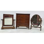 19th century miniature mahogany chest of four drawers, with fluted pilasters, bracket feet and two