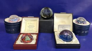 Caithness boxed glass paperweight 'Sea Dance Blue', another 'Star Flower', a Whitefriars limited