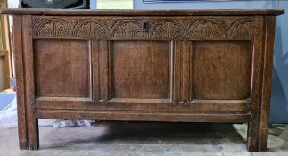Late 18th/early 19th century oak chest with three front panels, stile feet