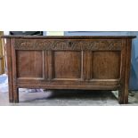 Late 18th/early 19th century oak chest with three front panels, stile feet