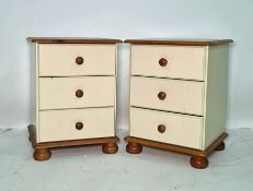 Pair of pine-topped three-drawer bedside chests (2)