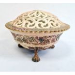 Royal Worcester pierced blush ivory ground pot pourri bowl, pierced cover and stand, early 20th