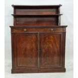 19th century mahogany chiffonier with three-quarter galleried top, a shelf above further shelf,