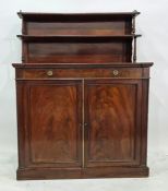 19th century mahogany chiffonier with three-quarter galleried top, a shelf above further shelf,