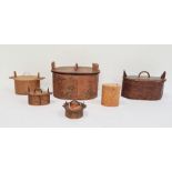 Collection of six various antique Scandinavian bentwood 'tine' food boxes, some hand-painted and