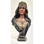 Possibly French Art Nouveau composition bust of a maiden in headdress, monogram impressed,