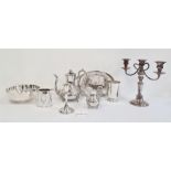 Quantity of plated ware to include candlestick, bowl, dishes, teapots, etc (1 box)