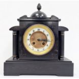 19th century black slate mantel clock with eight-day movement by "R & Co., Paris"
