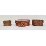 Three various Scandinavian 'tine' bentwood, hand-decorated and hand-painted work boxes (3)