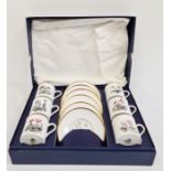 Royal Worcester porcelain set of six coffee cans and saucers with individual floral decoration, in