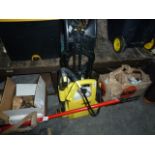 Small Karcher power washer, some gardening tools, a box of vintage woodworking tools and three boxes