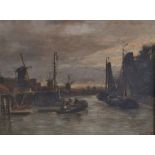 Late 19th century school Oil on panel Dutch canal scene, initialled 'LGV' and dated '87 lower right,